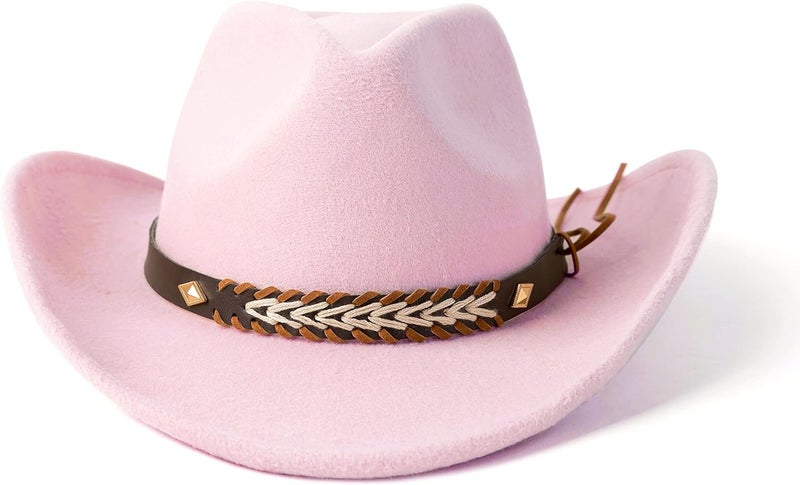 Gossifan Western Cowboy & Cowgirl Hat Felt Wide Brim Women Men Fedora Hats - Image 2